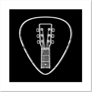 Acoustic Guitar Headstock Guitar Pick Dark Theme Posters and Art